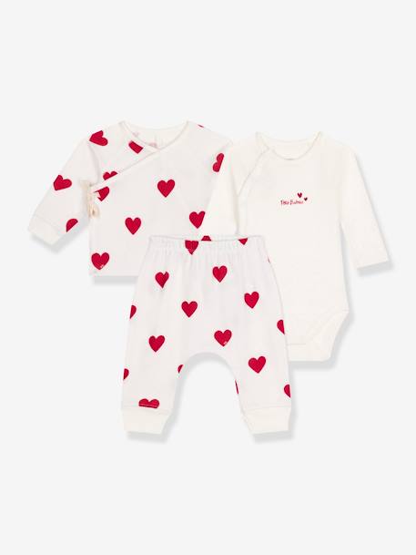 3-delige set met hartjesprint - PETIT BATEAU wit - vertbaudet enfant 