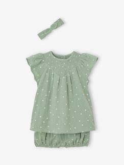 -Babyset van katoengaas: jurk + bloomer + haarband