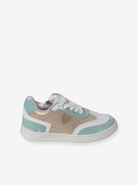 Leren sneakers voor meisjes, kleutercollectie veel beige+veel roze - vertbaudet enfant 