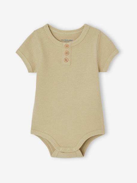 Set van 2 babyrompertjes van tricot met honingraatmotief van biologisch katoen olijf - vertbaudet enfant 