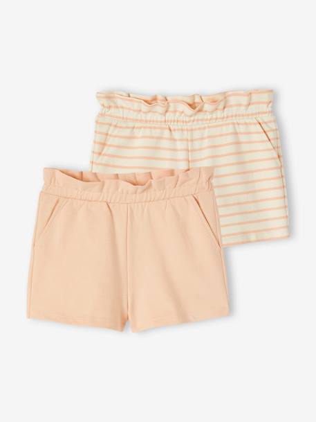 Set van 2 meisjesshorts abrikoos+snoepjesroze+zachtpaars - vertbaudet enfant 