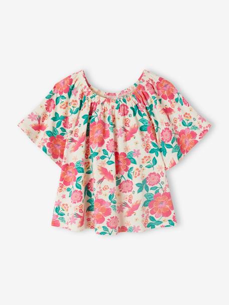 Shirtblouse met vlindermouwen voor meisjes ecru+meerkleurig - vertbaudet enfant 