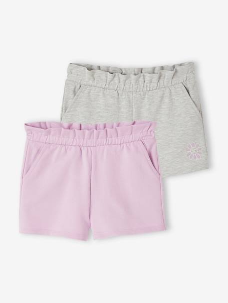 Set van 2 meisjesshorts abrikoos+snoepjesroze+zachtpaars - vertbaudet enfant 