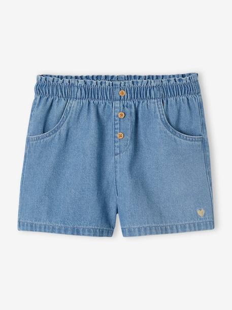 Lichtgewicht denim meisjesshort die gemakkelijk aan te trekken is stone - vertbaudet enfant 