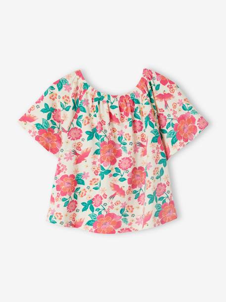 Shirtblouse met vlindermouwen voor meisjes ecru+meerkleurig - vertbaudet enfant 