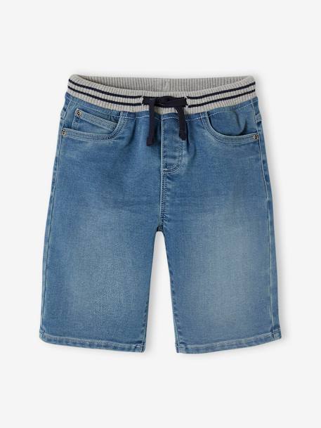 Makkelijk aan te trekken bermuda voor jongens van molton met denim-effect denimgrijs+double stone+stone - vertbaudet enfant 