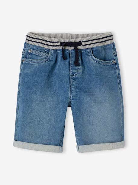 Makkelijk aan te trekken bermuda voor jongens van molton met denim-effect denimgrijs+double stone+stone - vertbaudet enfant 