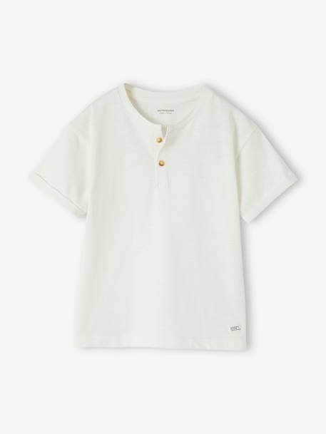 Basic jongensshirt met Tunesische halslijn azuurblauw+ecru - vertbaudet enfant 