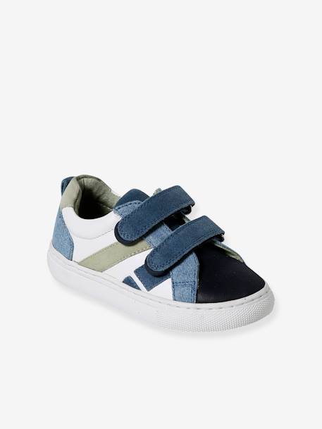 Leren sneakers met klittenband voor jongens kleutercollectie marineblauw+veel blauw - vertbaudet enfant 