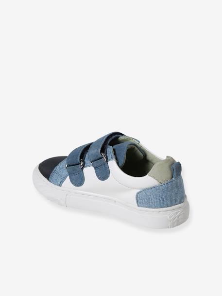 Leren sneakers met klittenband voor jongens kleutercollectie marineblauw+veel blauw - vertbaudet enfant 