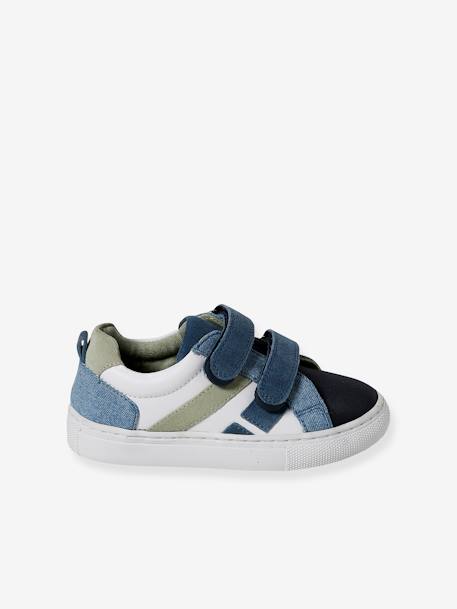 Leren sneakers met klittenband voor jongens kleutercollectie marineblauw+veel blauw - vertbaudet enfant 