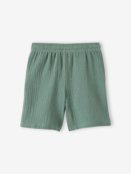 Jongensshort in katoengaas felblauw+groen - vertbaudet enfant 