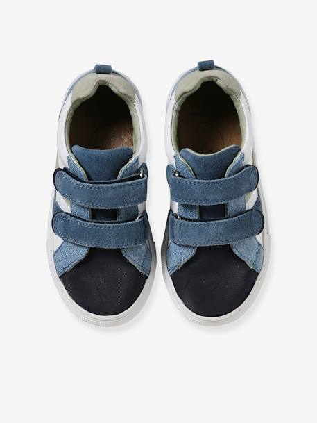 Leren sneakers met klittenband voor jongens kleutercollectie marineblauw+veel blauw - vertbaudet enfant 