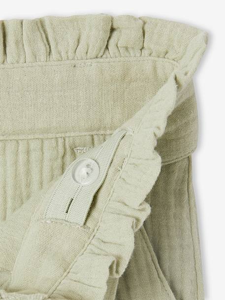 Wijde korte broek 'paperbag' voor meisjes, van katoengaas ecru+oudroze+saliegroen - vertbaudet enfant 