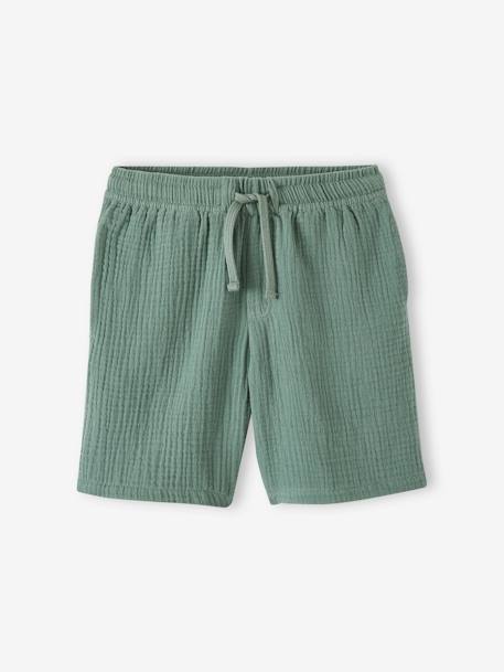 Jongensshort in katoengaas felblauw+groen - vertbaudet enfant 