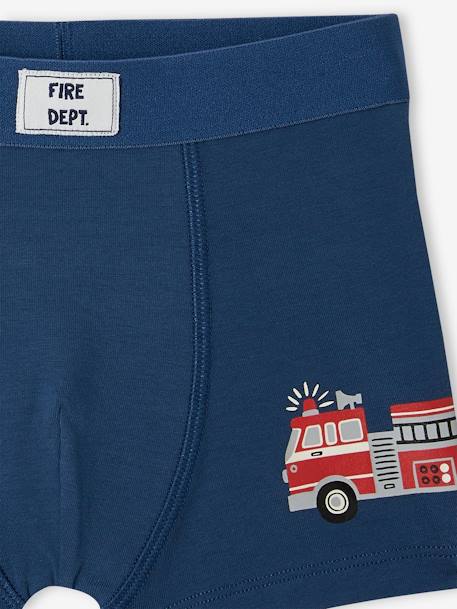 Set met 5 stretch jongensboxers brandweermannen van biokatoen oceaanblauw - vertbaudet enfant 