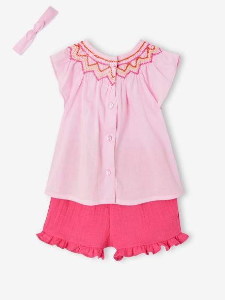 Babysetje met blouse, short en haarband rozen - vertbaudet enfant 