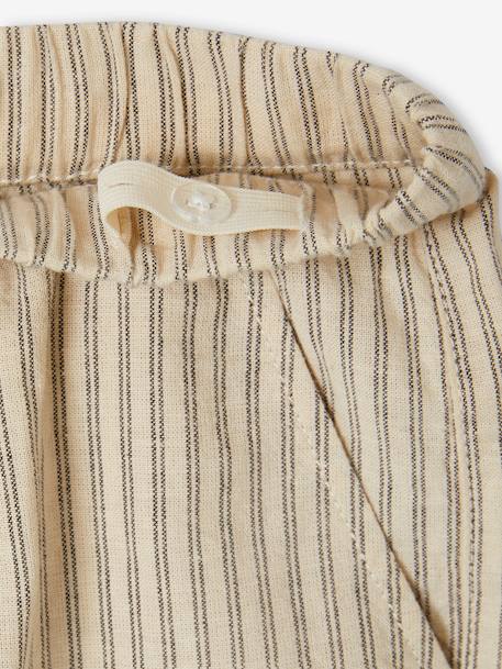 Gestreepte jongensbroek met losse pasvorm katoen/linnen beige, gestreept - vertbaudet enfant 