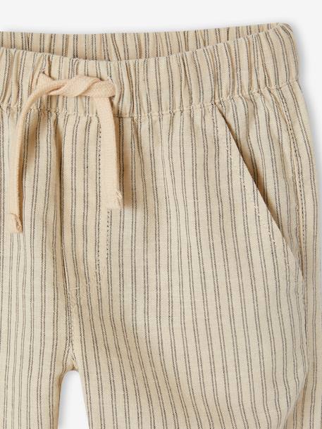 Gestreepte jongensbroek met losse pasvorm katoen/linnen beige, gestreept - vertbaudet enfant 