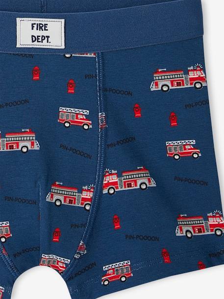 Set met 5 stretch jongensboxers brandweermannen van biokatoen oceaanblauw - vertbaudet enfant 