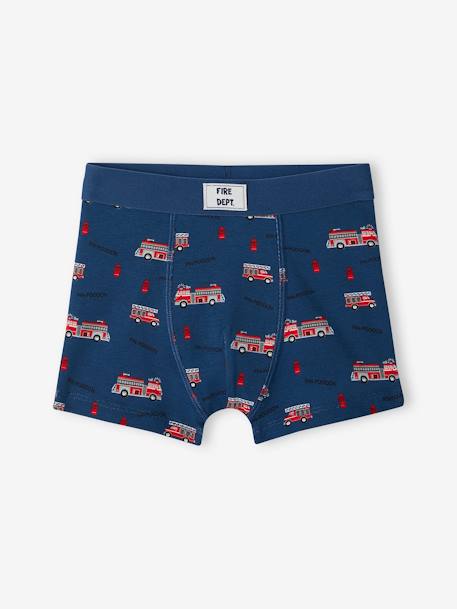 Set met 5 stretch jongensboxers brandweermannen van biokatoen oceaanblauw - vertbaudet enfant 