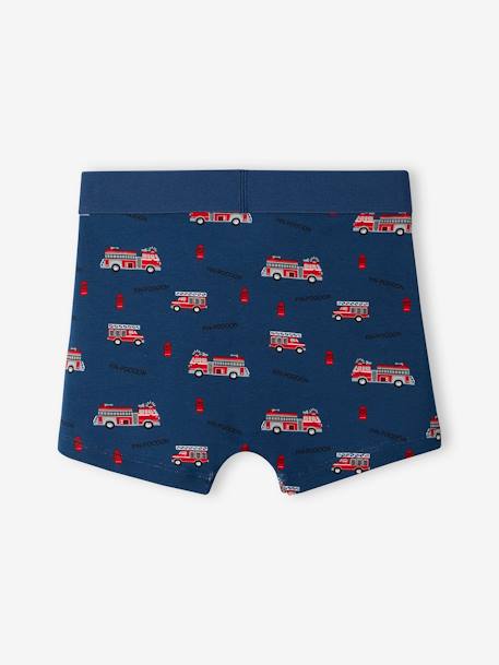 Set met 5 stretch jongensboxers brandweermannen van biokatoen oceaanblauw - vertbaudet enfant 