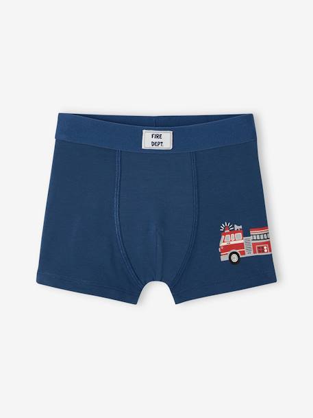 Set met 5 stretch jongensboxers brandweermannen van biokatoen oceaanblauw - vertbaudet enfant 