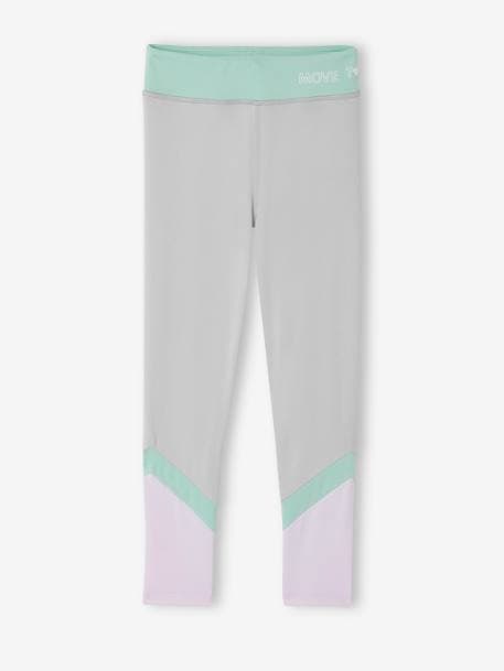 Sportlegging met strokken van technisch material meisjes gemêleerd grijs+rozen - vertbaudet enfant 