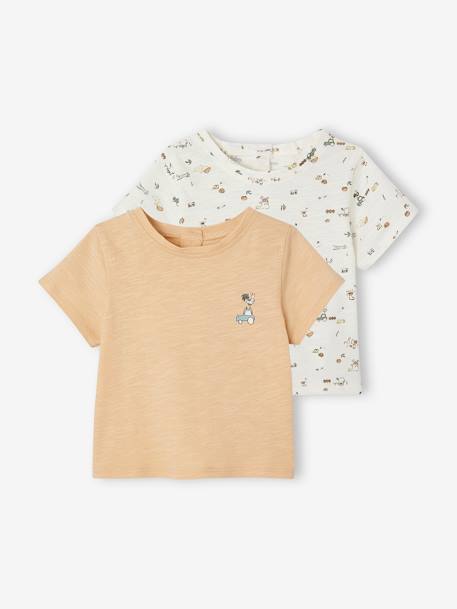 Set van 2 geboorte T-shirts met korte mouwen van biologisch katoen beige - vertbaudet enfant 