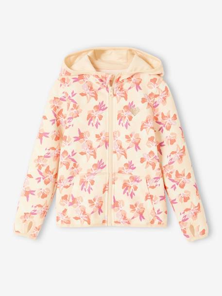 Sport sweatshirt met rits en bloemenprint in technisch materiaal meerkleurig - vertbaudet enfant 