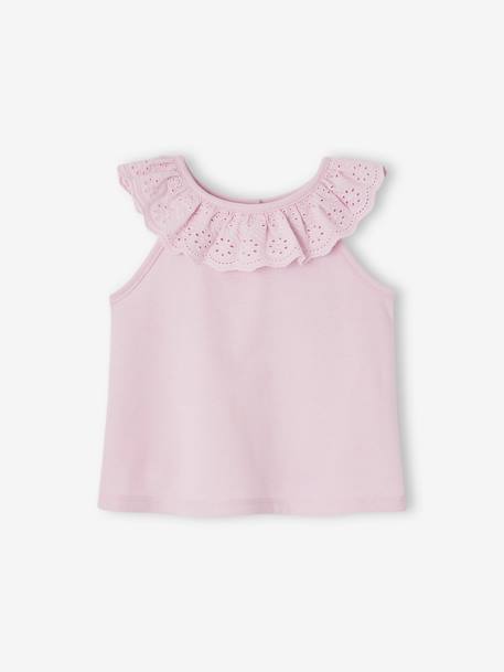 Mouwloos babyshirt met ruches van Engels borduurwerk lila - vertbaudet enfant 