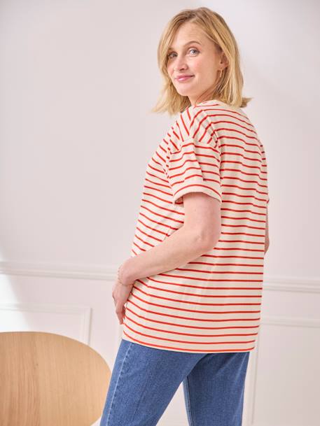Gestreept zwangerschapsshirt met opschrift in biologisch katoen dennen+ecru - vertbaudet enfant 