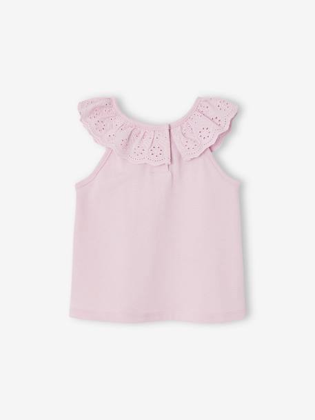 Mouwloos babyshirt met ruches van Engels borduurwerk lila - vertbaudet enfant 