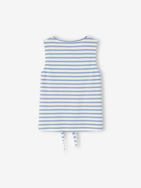 Bedrukte tanktop met knoop voor meisjes ecru+grijsblauw+ongewassen denim - vertbaudet enfant 