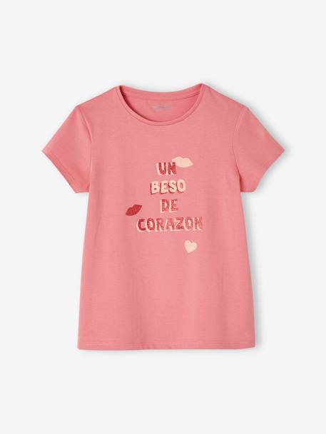 T-shirt met tekst meisjes aardbei+dennen+koraal+marineblauw+rood+snoepjesroze+vanille - vertbaudet enfant 