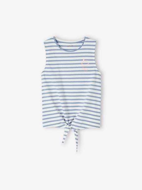 Bedrukte tanktop met knoop voor meisjes ecru+grijsblauw+ongewassen denim - vertbaudet enfant 