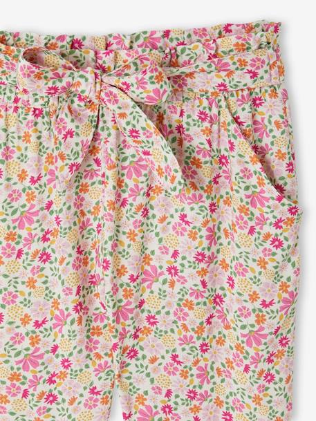 Driekwartmeisjesbroek voor meisjes met bloemenprint ecru+groen+rozen - vertbaudet enfant 