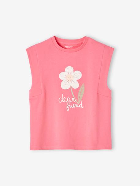 Meisjesshirt met paradijsvogel en schoudermouwen ecru+snoepjesroze - vertbaudet enfant 