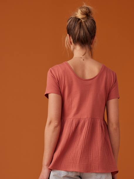 Zwangerschapsshirt van twee materialen ENVIE DE FRAISE terracottategel+zandbeige - vertbaudet enfant 