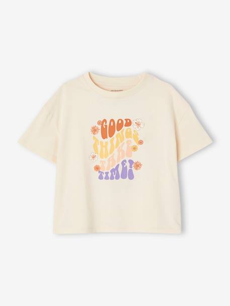 Flower Power-T-shirt meisje lila (poederkleur) - vertbaudet enfant 