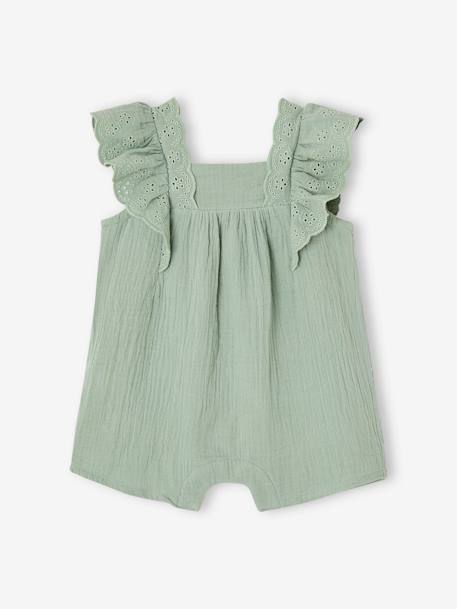 Baby combi-short van katoengaas saliegroen - vertbaudet enfant 