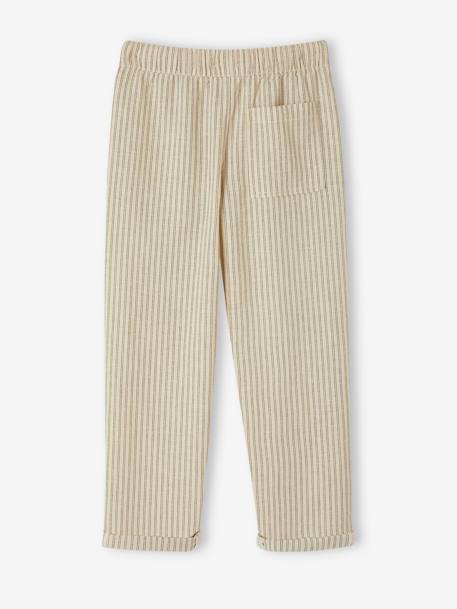 Gestreepte jongensbroek met losse pasvorm katoen/linnen beige, gestreept - vertbaudet enfant 