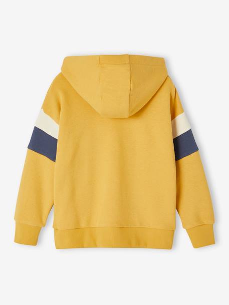 Grafische hoodie met colorblock mouwen voor jongens okergeel+zachtpaars - vertbaudet enfant 