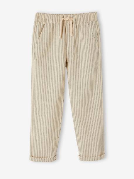 Gestreepte jongensbroek met losse pasvorm katoen/linnen beige, gestreept - vertbaudet enfant 