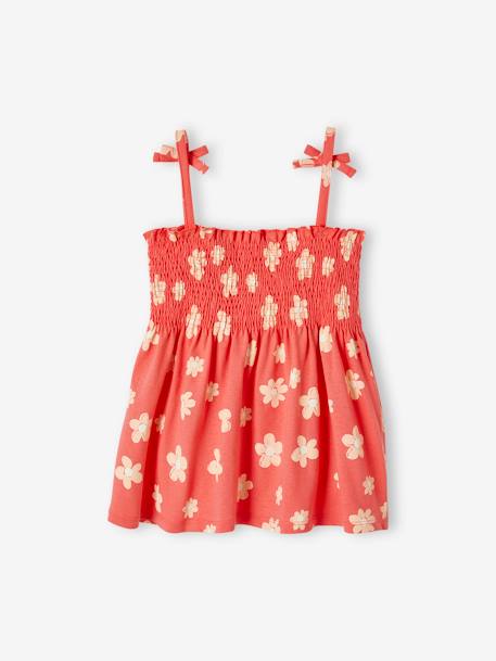 Meisjeshemd met smokwerk en bloemenprint ecru met print+groen+lichtroze+rood - vertbaudet enfant 