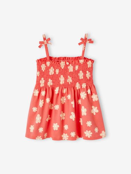 Meisjeshemd met smokwerk en bloemenprint ecru met print+groen+lichtroze+rood - vertbaudet enfant 