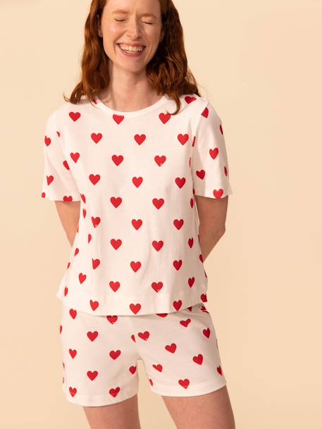 Katoenen korte pyjama voor dames met hartjes PETIT BATEAU wit - vertbaudet enfant 