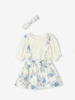 -Set voor baby's met blouse met plumetis, rok en bedrukte haarband