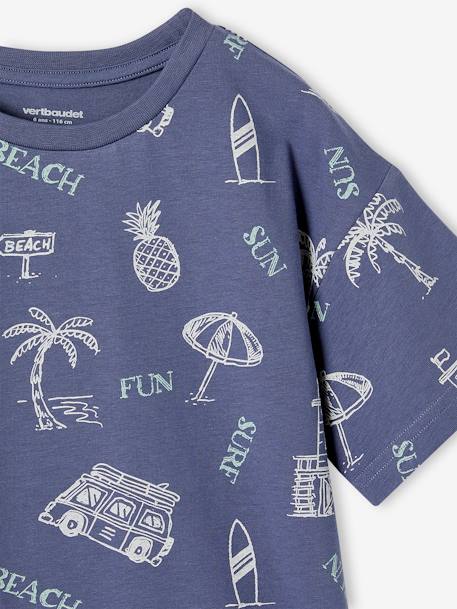 Jongensshirt met grafisch vakantiemotief groen, bedrukt+leiblauw+wit, bedrukt - vertbaudet enfant 