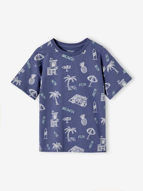 Jongensshirt met grafisch vakantiemotief groen, bedrukt+leiblauw+wit, bedrukt - vertbaudet enfant 